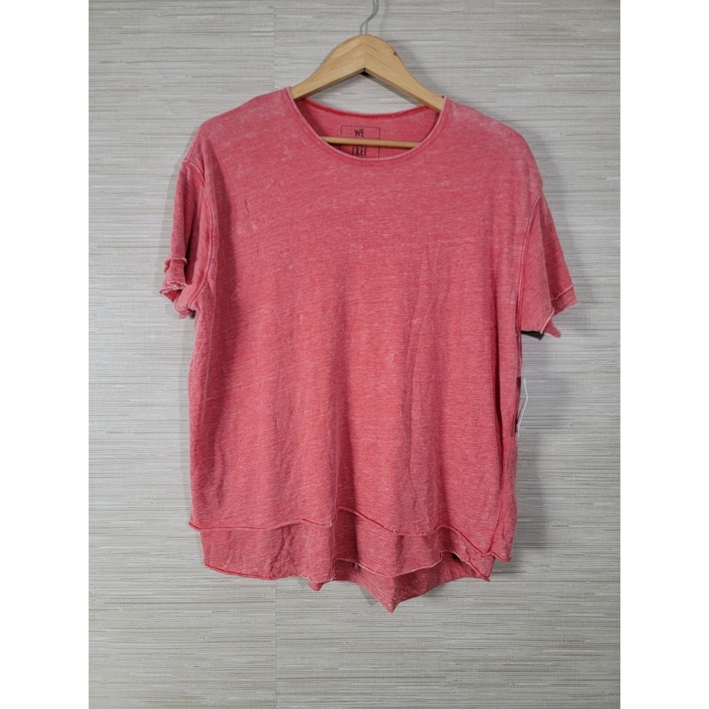 We the Free Cloud 9 Sheer Layered T-Shirt Women Medium Red Short Sleeve OB722446
